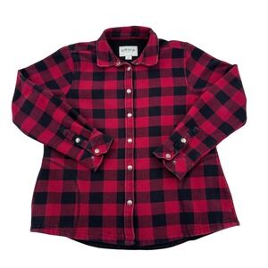 Orvis Classic Collection Flannel Shirt Red Black Checkered Shacket Cozy Men L/G